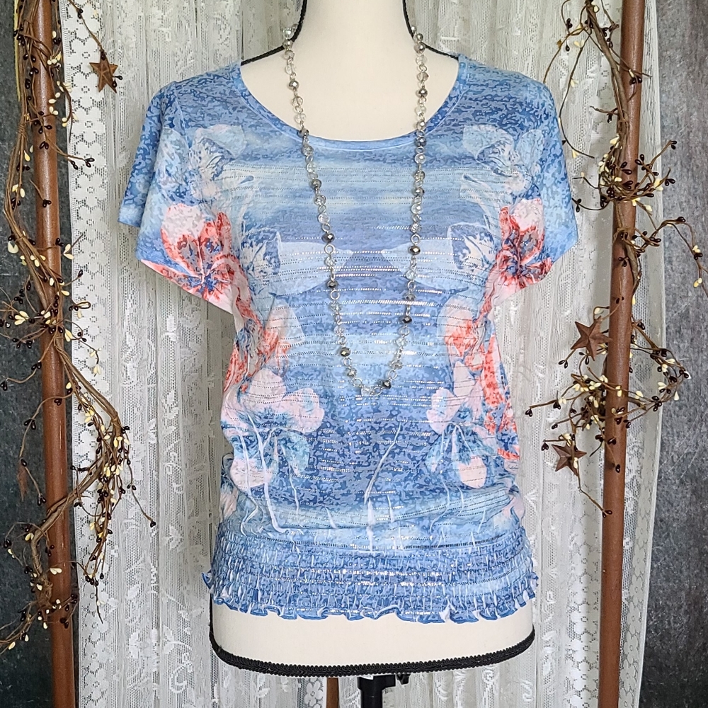 Style & co Blue Floral Top Size PS